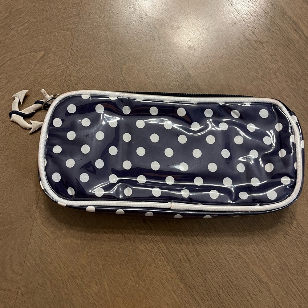 VINTAGE Y2K Navy Blue Polka Dot Anchor Nautical Makeup Brush Carry Travel Bag